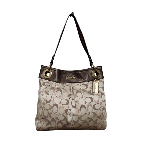 Coach Ashley Gold Metalic Jacquard & Leather Shoulder Bag - Picture 1 of 9
